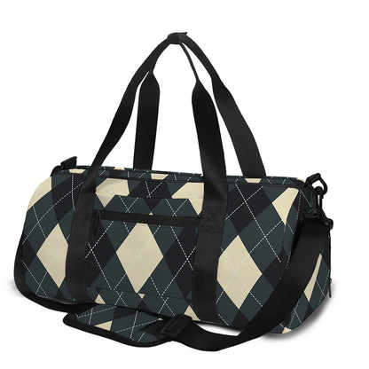 Spruce Blue And Beige Argyle Print Gym Bag