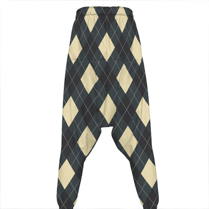 Spruce Blue And Beige Argyle Print Hammer Pants