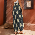 Spruce Blue And Beige Argyle Print Harem Pants