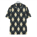 Spruce Blue And Beige Argyle Print Hawaiian Shirt