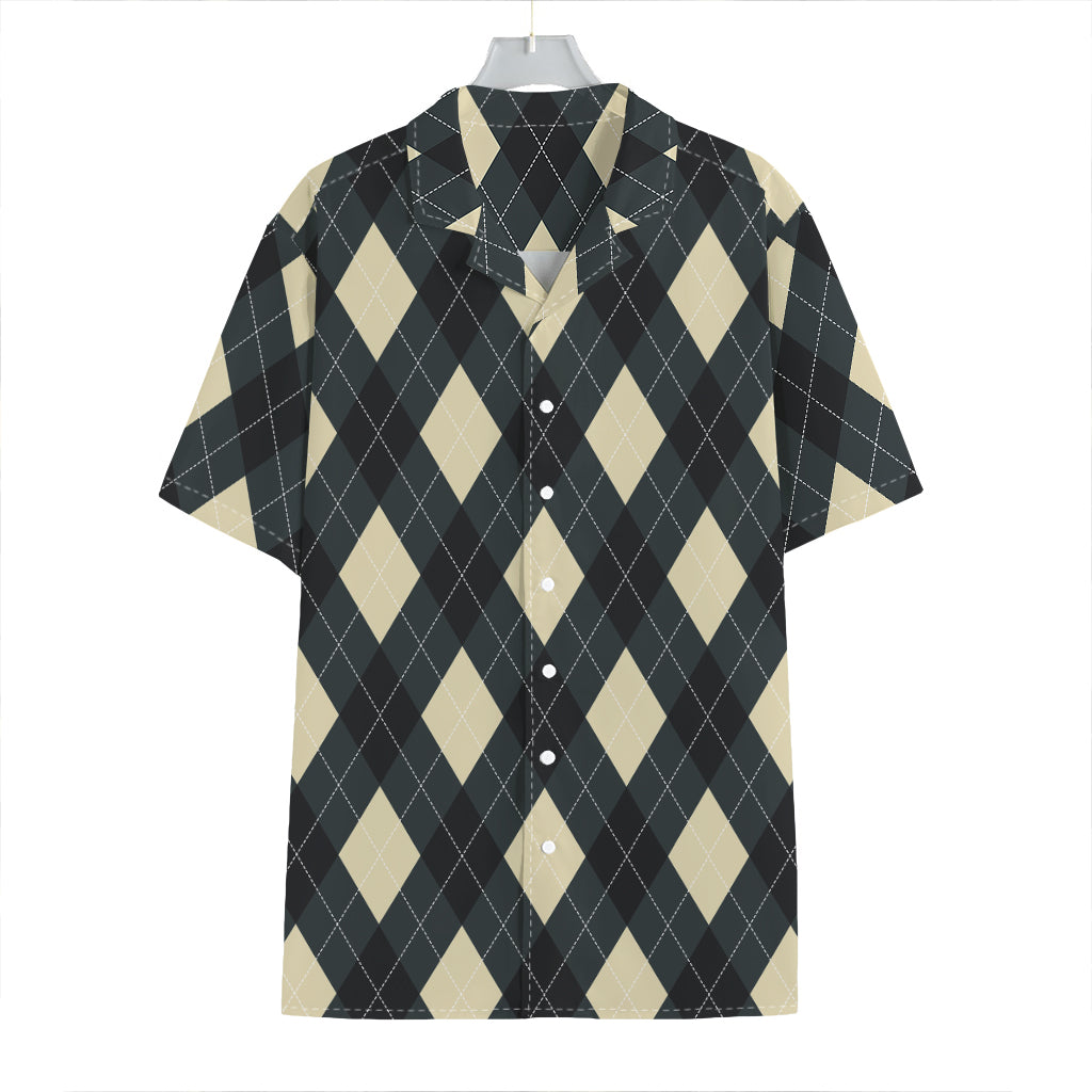 Spruce Blue And Beige Argyle Print Hawaiian Shirt