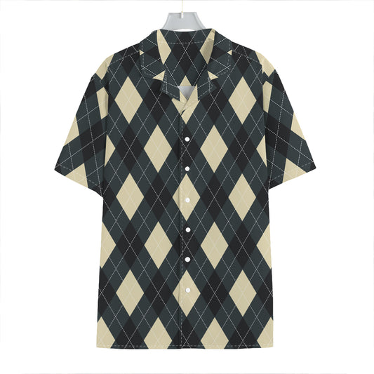 Spruce Blue And Beige Argyle Print Hawaiian Shirt