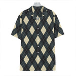 Spruce Blue And Beige Argyle Print Hawaiian Shirt