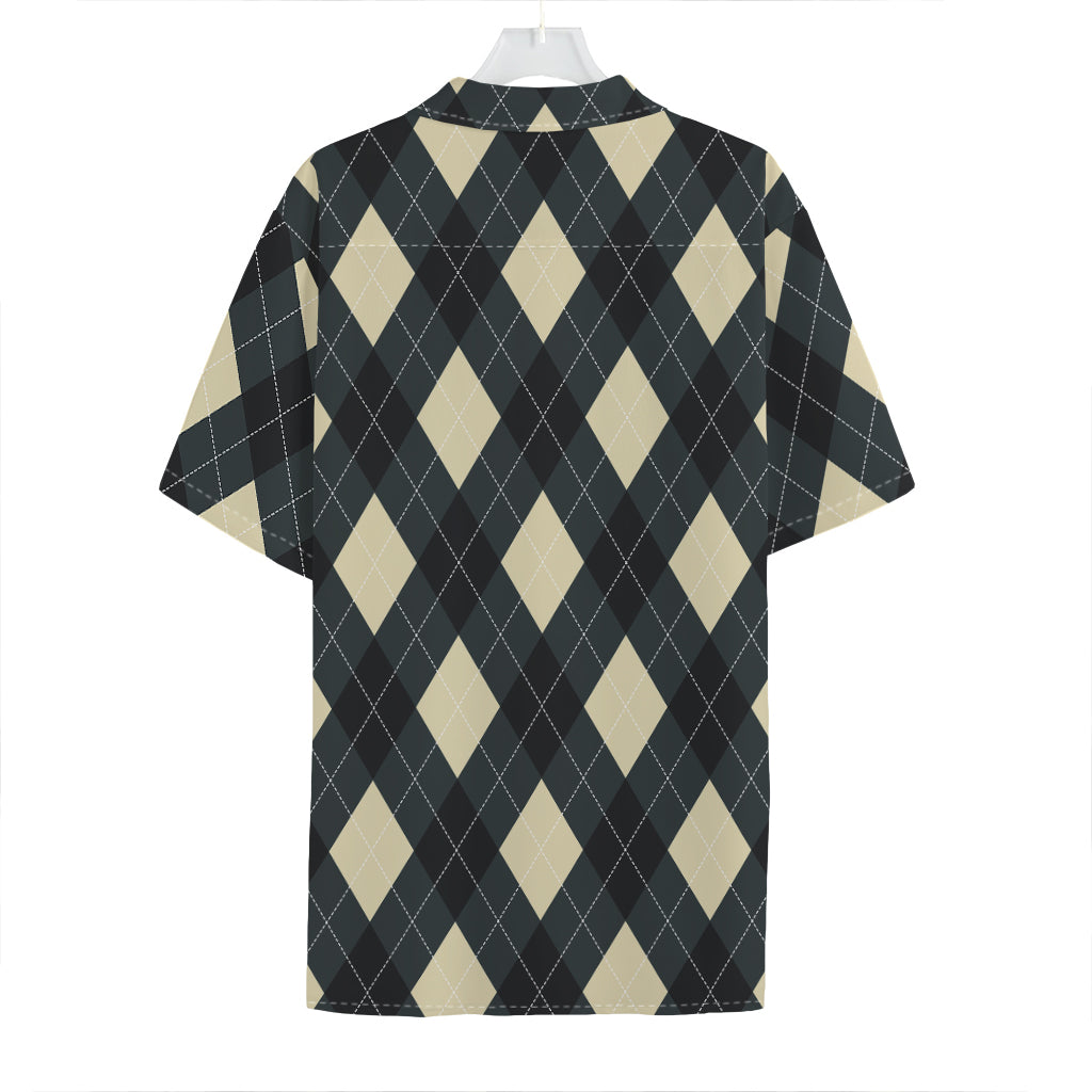 Spruce Blue And Beige Argyle Print Hawaiian Shirt