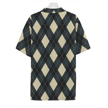 Spruce Blue And Beige Argyle Print Hawaiian Shirt