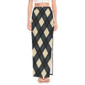 Spruce Blue And Beige Argyle Print High Slit Maxi Skirt