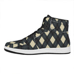 Spruce Blue And Beige Argyle Print High Top Leather Sneakers