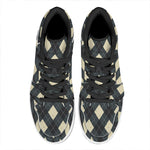 Spruce Blue And Beige Argyle Print High Top Leather Sneakers