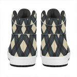 Spruce Blue And Beige Argyle Print High Top Leather Sneakers