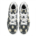 Spruce Blue And Beige Argyle Print High Top Leather Sneakers