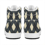 Spruce Blue And Beige Argyle Print High Top Leather Sneakers