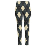 Spruce Blue And Beige Argyle Print High-Waisted Pocket Leggings