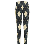 Spruce Blue And Beige Argyle Print High-Waisted Pocket Leggings