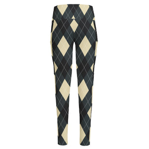 Spruce Blue And Beige Argyle Print High-Waisted Pocket Leggings