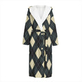Spruce Blue And Beige Argyle Print Hooded Bathrobe