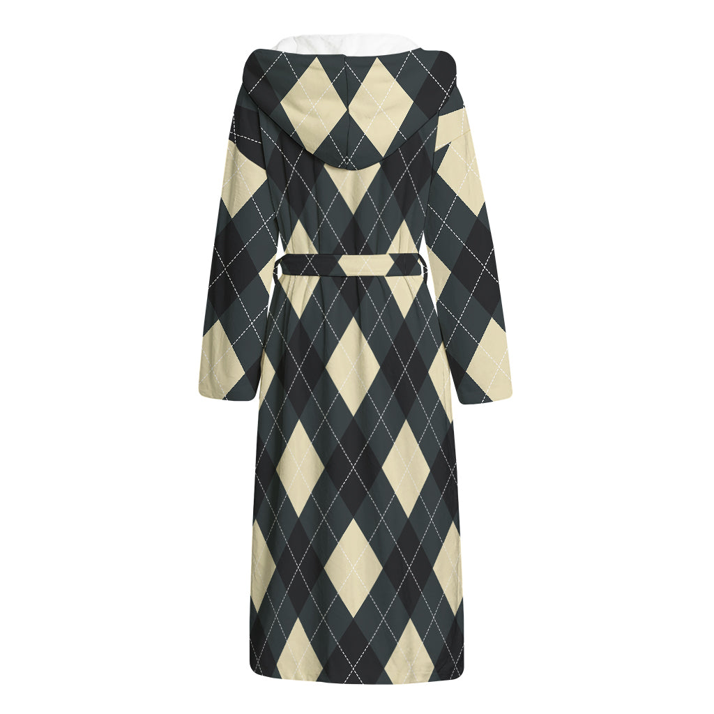 Spruce Blue And Beige Argyle Print Hooded Bathrobe