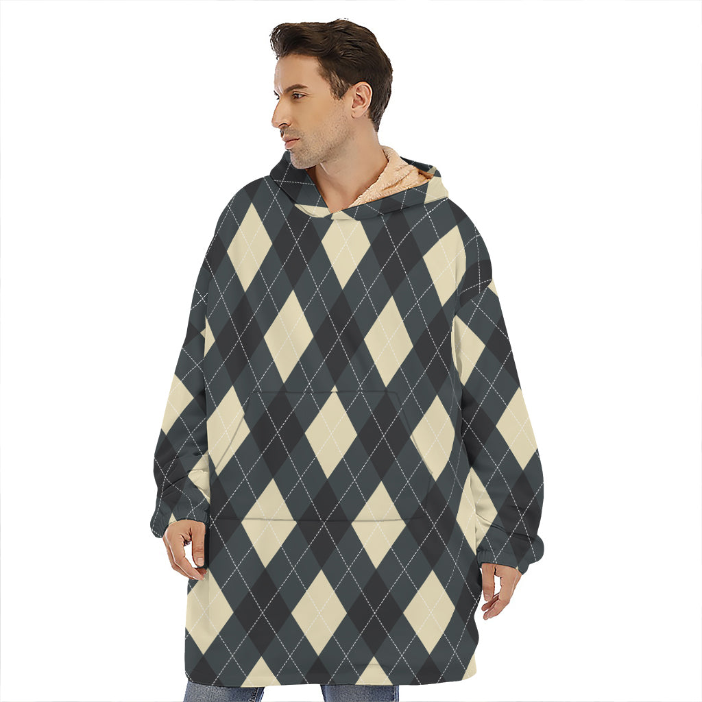 Spruce Blue And Beige Argyle Print Hoodie Blanket