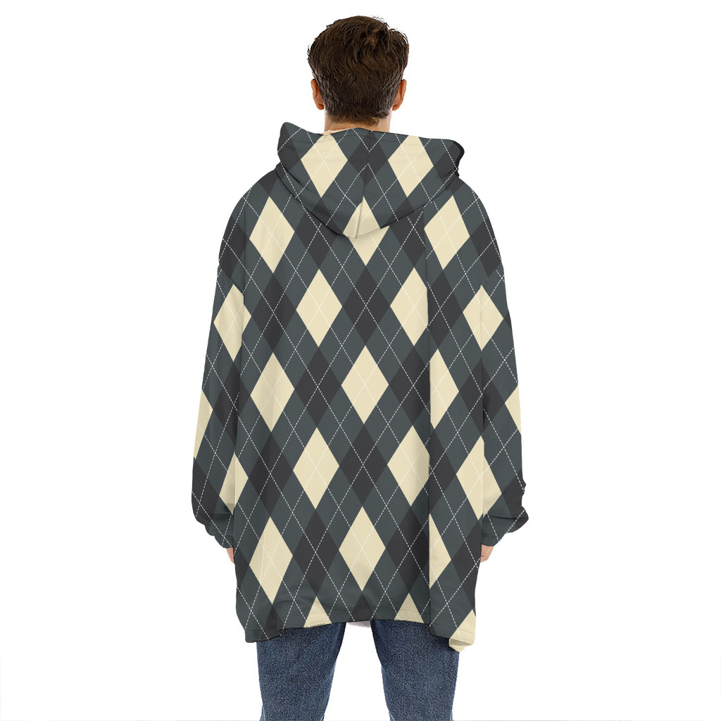Spruce Blue And Beige Argyle Print Hoodie Blanket