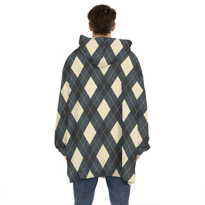 Spruce Blue And Beige Argyle Print Hoodie Blanket