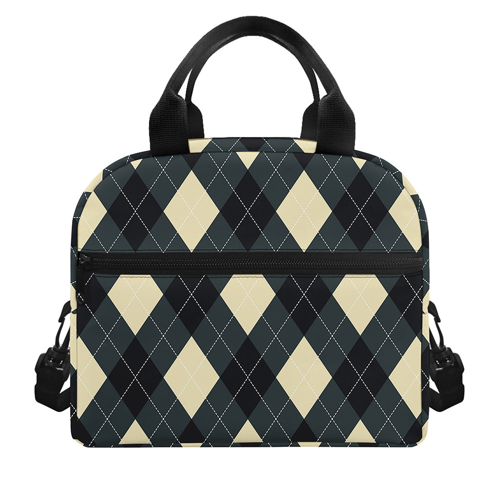Spruce Blue And Beige Argyle Print Insulated Lunch Bag