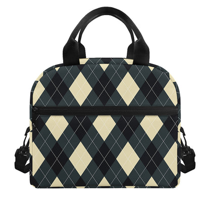 Spruce Blue And Beige Argyle Print Insulated Lunch Bag