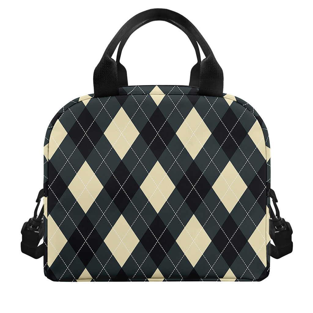 Spruce Blue And Beige Argyle Print Insulated Lunch Bag