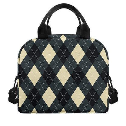 Spruce Blue And Beige Argyle Print Insulated Lunch Bag