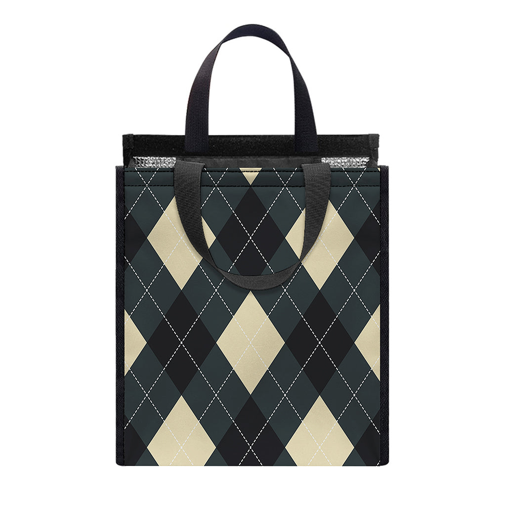 Spruce Blue And Beige Argyle Print Insulated Lunch Tote