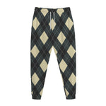 Spruce Blue And Beige Argyle Print Jogger Pants