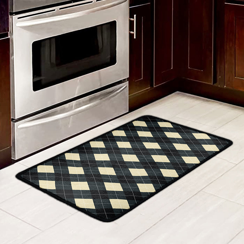 Spruce Blue And Beige Argyle Print Kitchen Mat