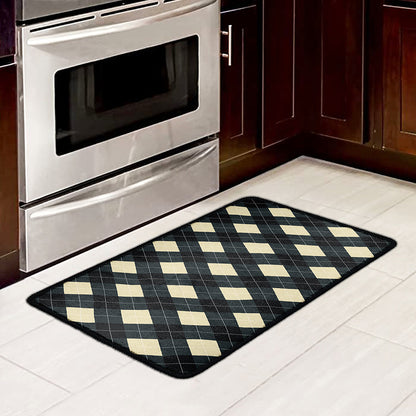 Spruce Blue And Beige Argyle Print Kitchen Mat
