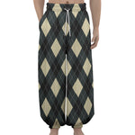 Spruce Blue And Beige Argyle Print Lantern Pants