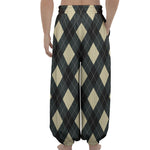 Spruce Blue And Beige Argyle Print Lantern Pants