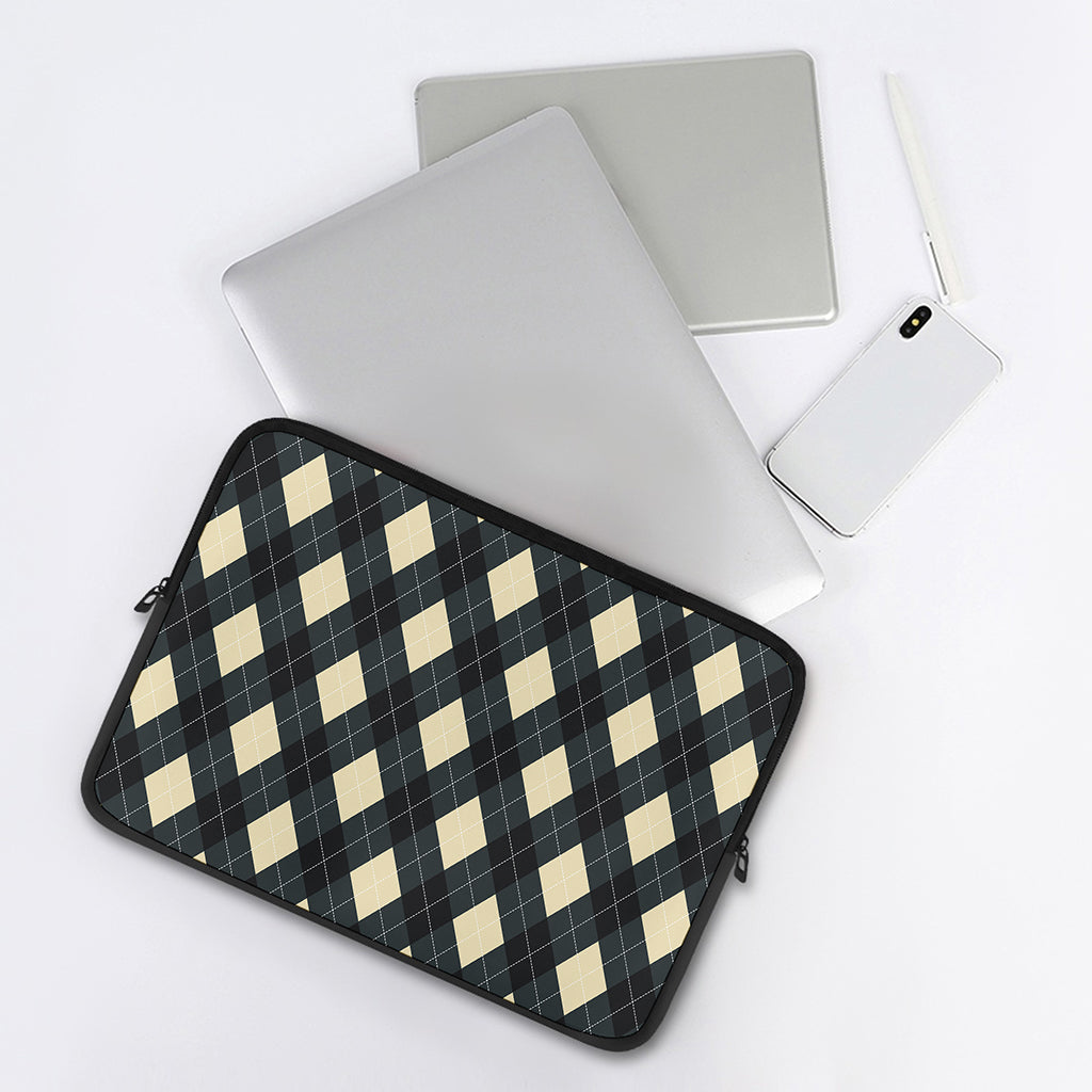 Spruce Blue And Beige Argyle Print Laptop Sleeve