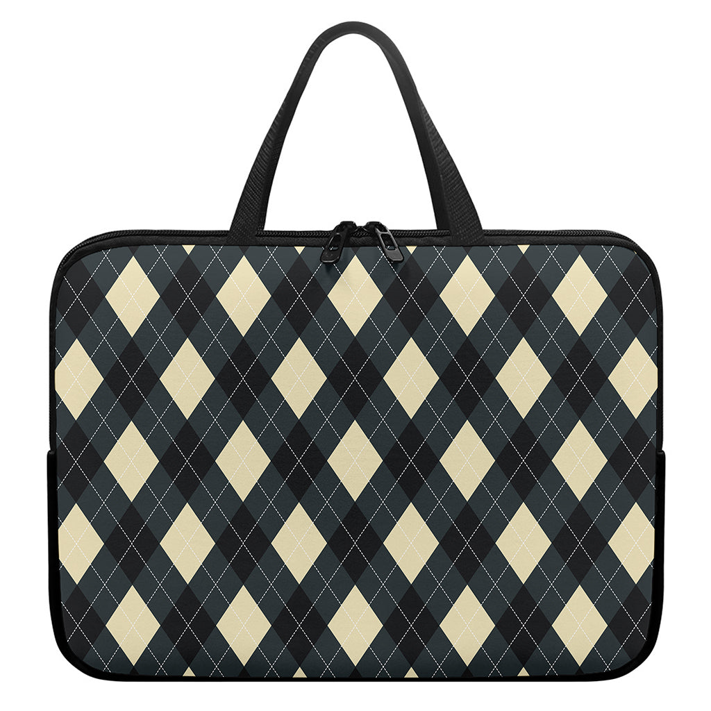 Spruce Blue And Beige Argyle Print Laptop Sleeve With Handle