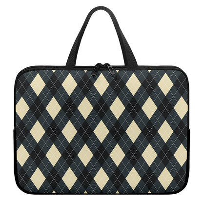 Spruce Blue And Beige Argyle Print Laptop Sleeve With Handle