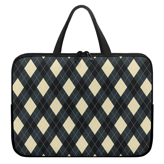 Spruce Blue And Beige Argyle Print Laptop Sleeve With Handle