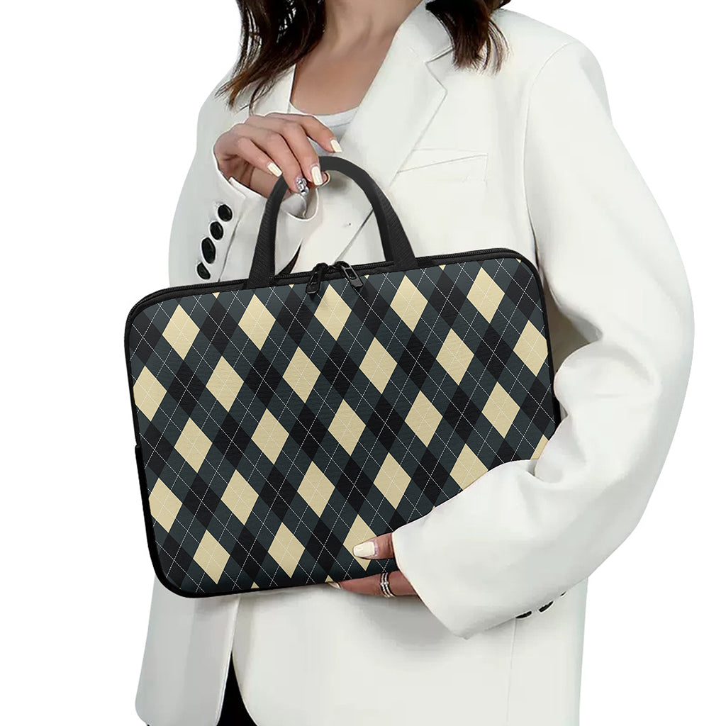 Spruce Blue And Beige Argyle Print Laptop Sleeve With Handle