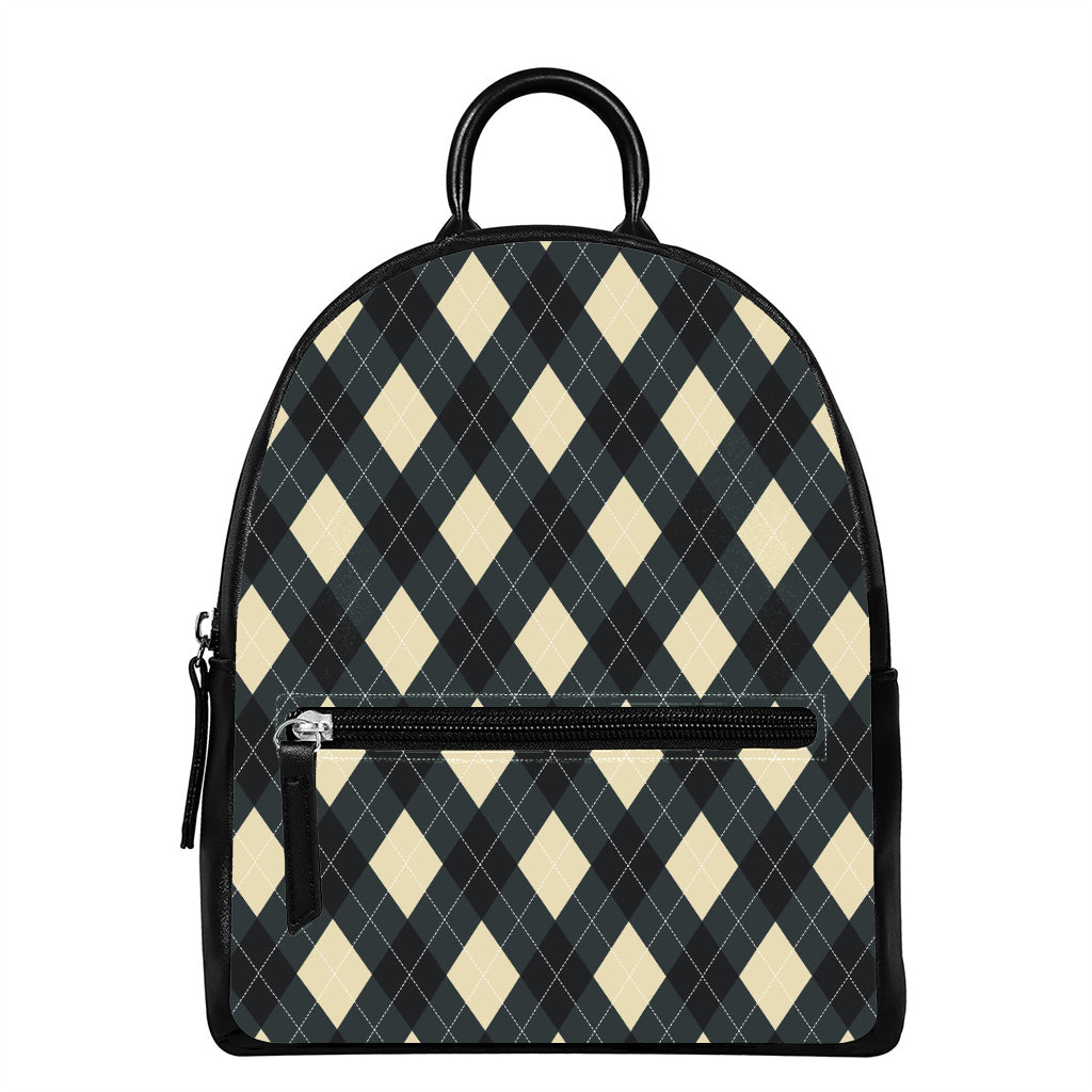 Spruce Blue And Beige Argyle Print Leather Backpack