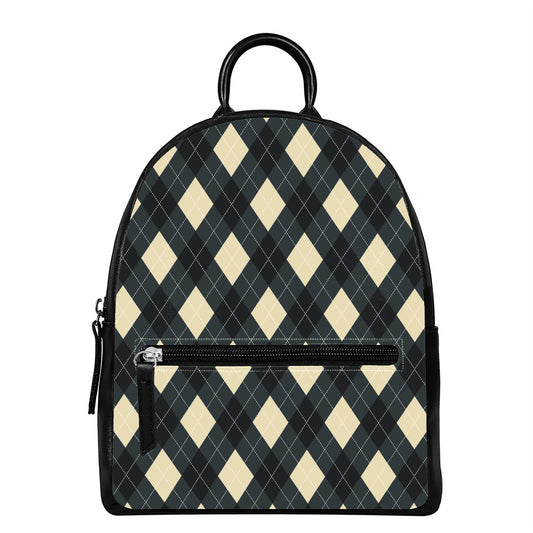 Spruce Blue And Beige Argyle Print Leather Backpack