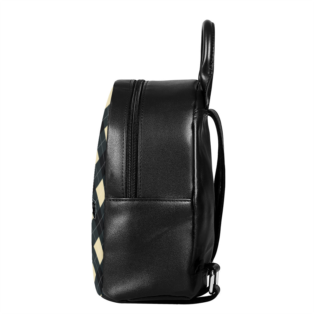 Spruce Blue And Beige Argyle Print Leather Backpack