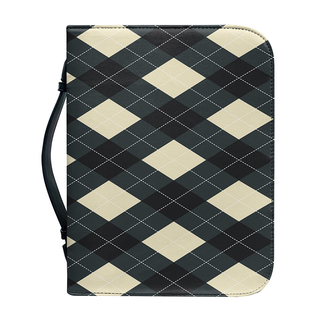 Spruce Blue And Beige Argyle Print Leather Bible Cover