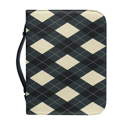 Spruce Blue And Beige Argyle Print Leather Bible Cover
