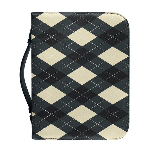 Spruce Blue And Beige Argyle Print Leather Bible Cover