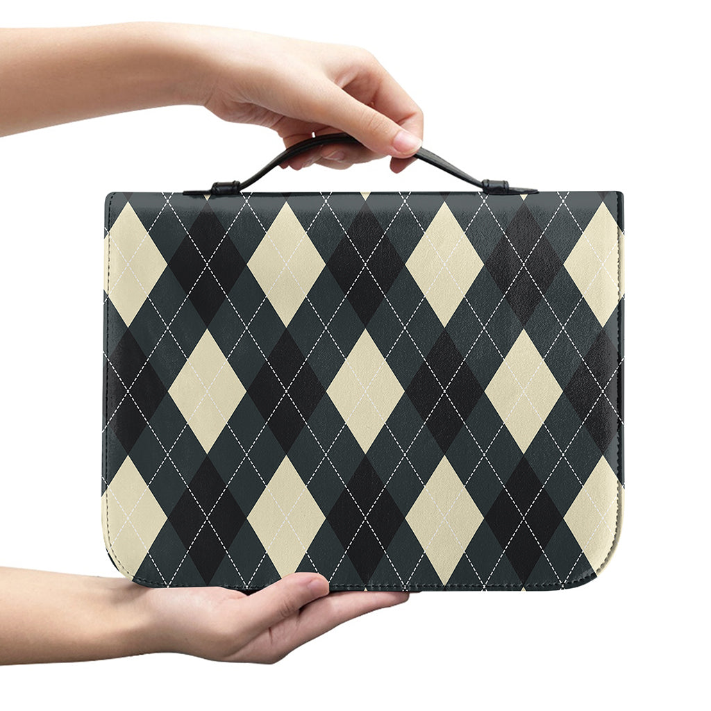 Spruce Blue And Beige Argyle Print Leather Bible Cover