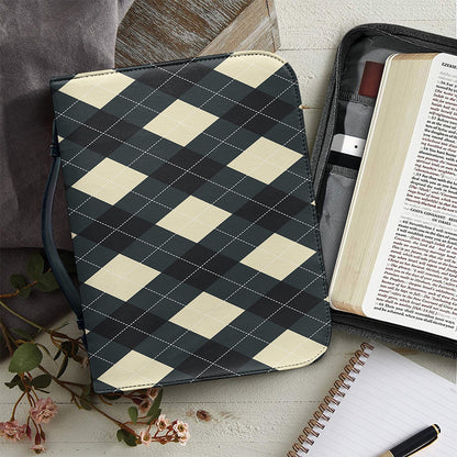 Spruce Blue And Beige Argyle Print Leather Bible Cover