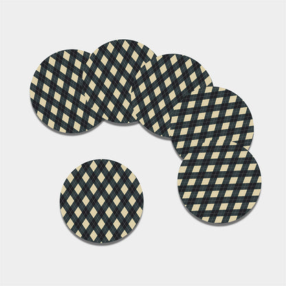 Spruce Blue And Beige Argyle Print Leather Coaster Set