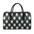 Spruce Blue And Beige Argyle Print Leather Duffel Bag