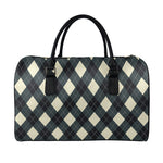 Spruce Blue And Beige Argyle Print Leather Duffle Bag