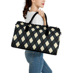 Spruce Blue And Beige Argyle Print Leather Duffle Bag